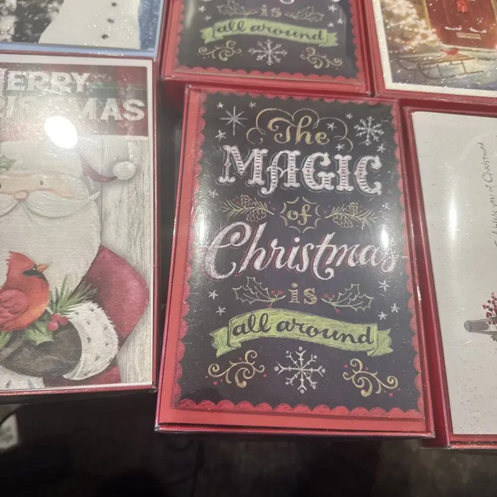 Lot of 8 Christmas Greeting Card Boxes 128 Cards & Envelopes Holiday New